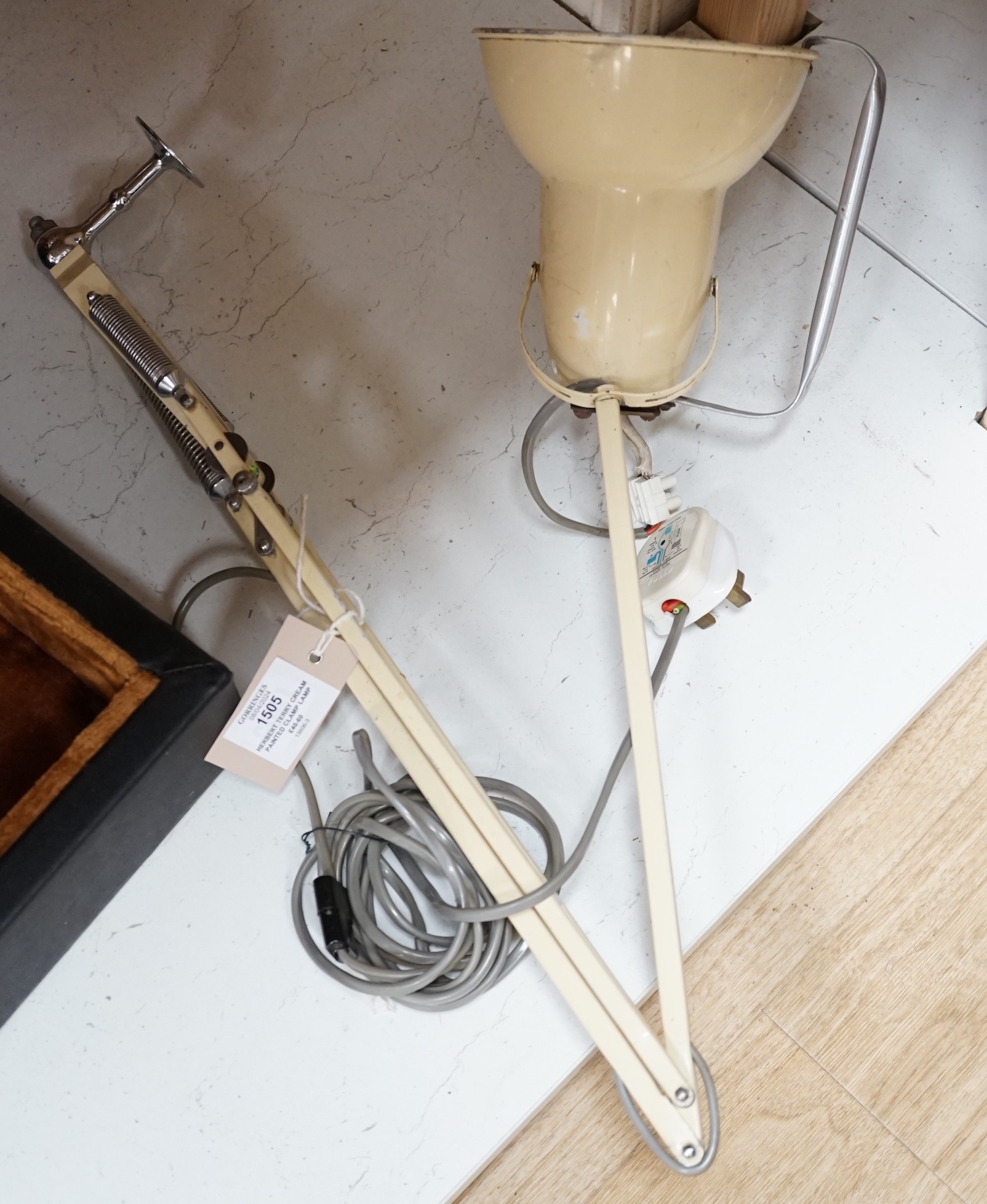 A Herbert Terry cream painted clamp lamp